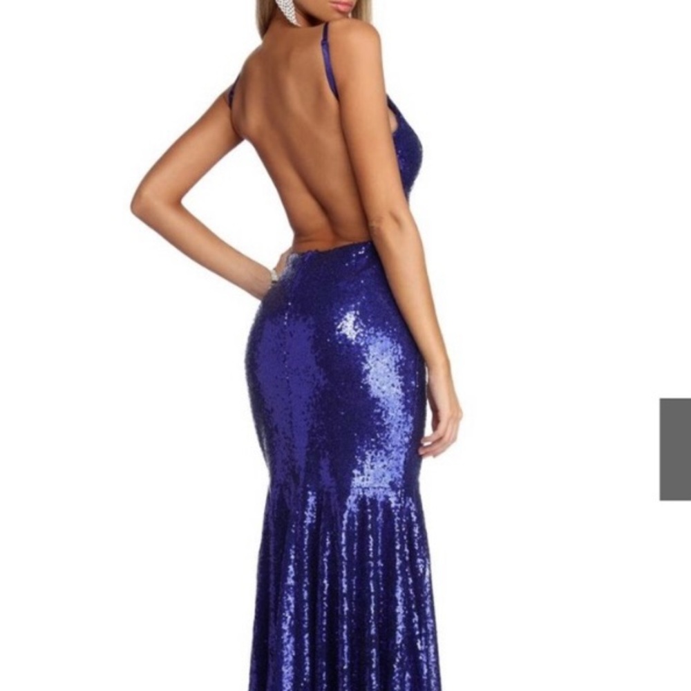 Sequins pageant evening gown with slit and train